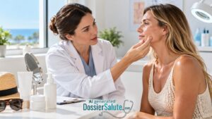 medico esamina la pelle del paziente
